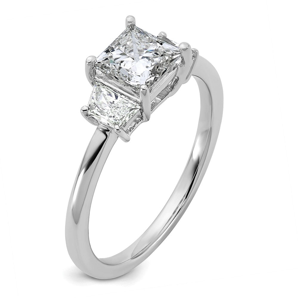 14K White Gold 1 3/8 carat Lab Grown Diamond VS+ F+ Princess and Trapezoid Complete Three Stone Engagement Ring