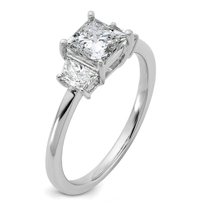 14K White Gold 1 3/8 carat Lab Grown Diamond VS+ F+ Princess and Trapezoid Complete Three Stone Engagement Ring