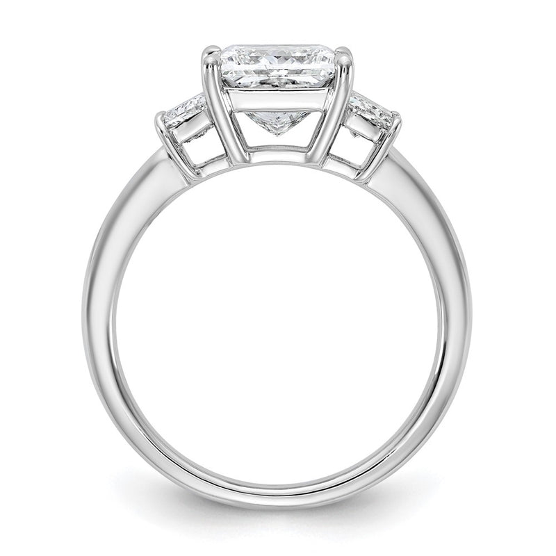 14K White Gold 3/4 carat Lab Grown Diamond VS+ F+ Trapezoid 2 carat Princess Center Semi Mount Three Stone Engagement Ring