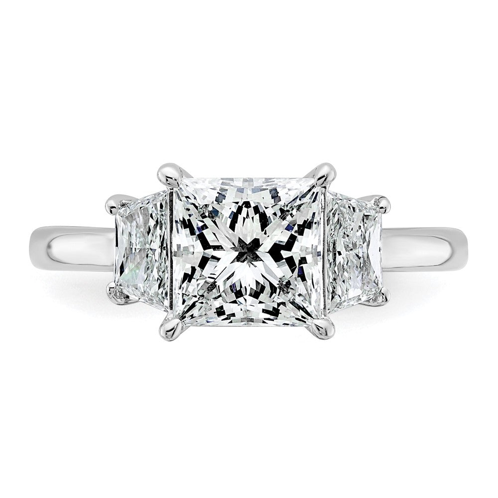 14K White Gold 3/4 carat Lab Grown Diamond VS+ F+ Trapezoid 2 carat Princess Center Semi Mount Three Stone Engagement Ring