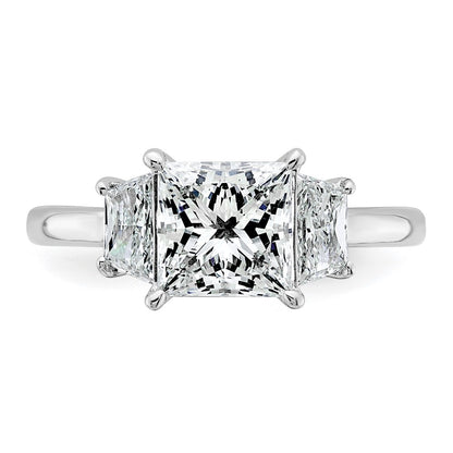 14K White Gold 3/4 carat Lab Grown Diamond VS+ F+ Trapezoid 2 carat Princess Center Semi Mount Three Stone Engagement Ring