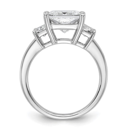 14K White Gold 4 carat Lab Grown Diamond VS+ F+ Princess and Trapezoid Complete Three Stone Engagement Ring