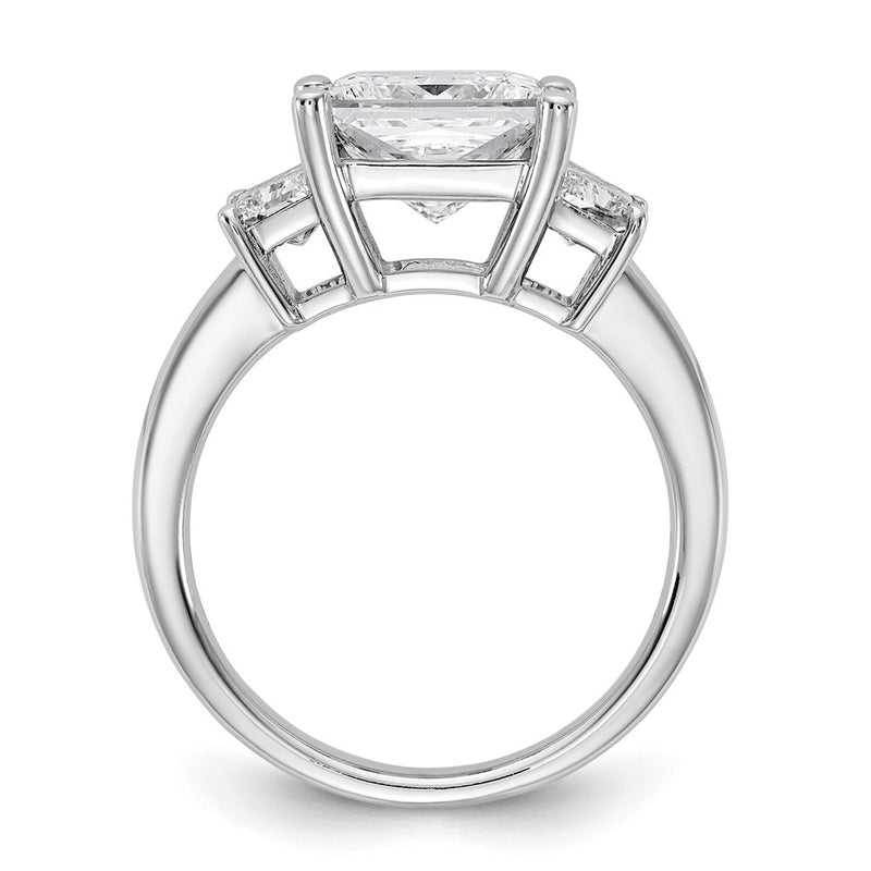 14K White Gold 4 carat Lab Grown Diamond VS+ F+ Princess and Trapezoid Complete Three Stone Engagement Ring