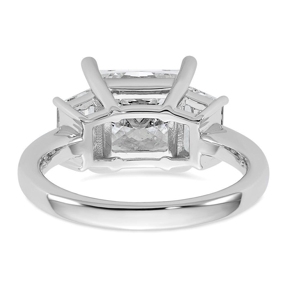 14K White Gold 1 carat Lab Grown Diamond VS+ F+ Trapezoid 3 carat Princess Center Semi Mount Three Stone Engagement Ring