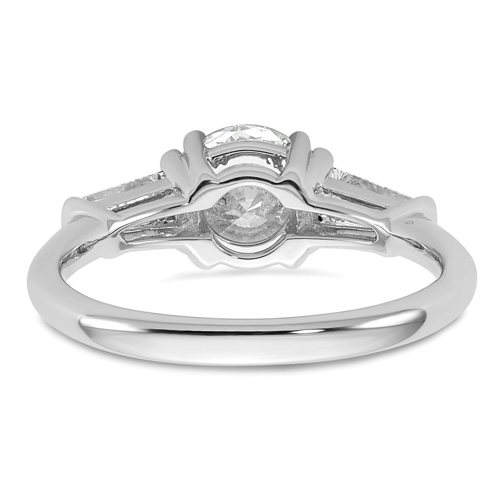 14K White Gold 1 1/2 carat Lab Grown Diamond VS+ F+ Round and Tapered Baguette Complete Three Stone Engagement Ring