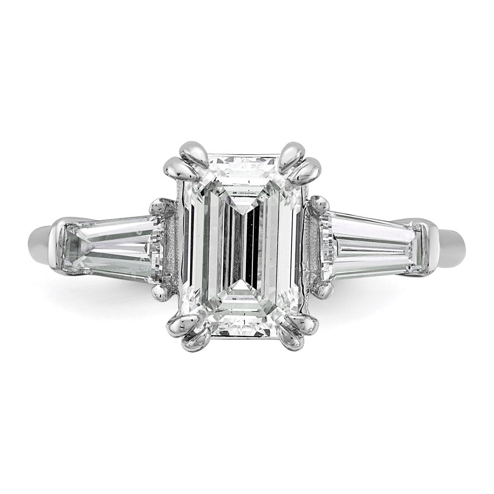 14K White Gold 2 1/5 carat Lab Grown Diamond VS+ F+ Complete Emerald and Tapered Baguette Engagement Ring