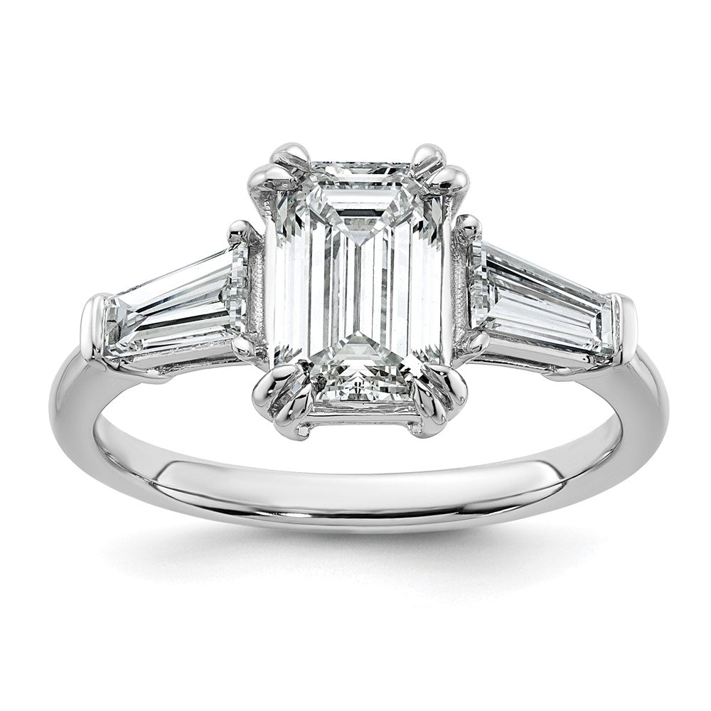 14K White Gold 3/4ct Lab Grown Dia VS+ F+ Emerald Center Semi-Mount Eng Ring