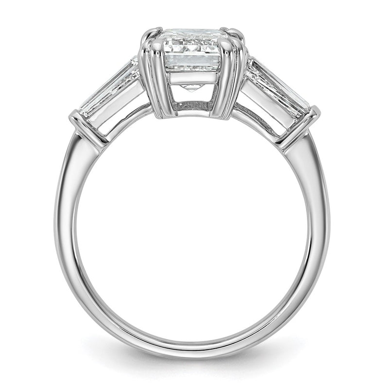 14K White Gold 3 1/3 carat Lab Grown Diamond VS+ F+ Complete Emerald and Tapered Baguette Engagement Ring