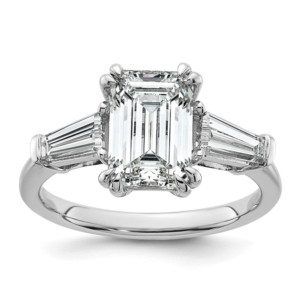 14K White Gold 7/8ct Lab Grown Dia VS+ F+ Emerald Center Semi-Mount Eng Ring