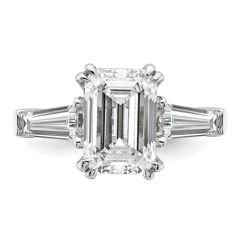 14K White Gold 3/4ct Lab Grown Dia VS+ F+ Emerald Center Semi-Mount Eng Ring