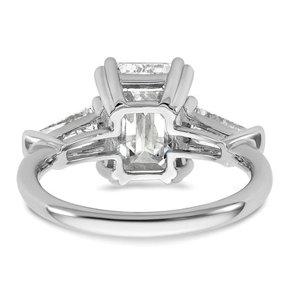 14K White Gold 3 3/4 carat Lab Grown Diamond VS+ F+ Complete Emerald and Tapered Baguette Engagement Ring