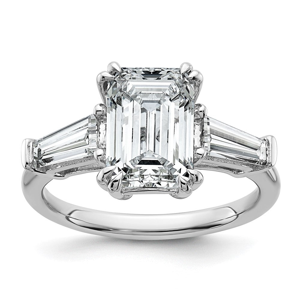 14K White Gold 3/4ct Lab Grown Dia VS+ F+ Emerald Center Semi-Mount Eng Ring
