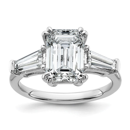 14K White Gold 3/4ct Lab Grown Dia VS+ F+ Emerald Center Semi-Mount Eng Ring
