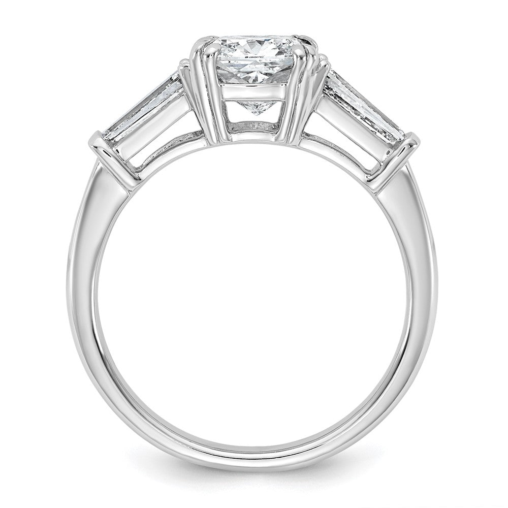 14K White Gold 2 carat Lab Grown Diamond VS+ F+ Cushion and Tapered Baguette Complete Three Stone Engagement Ring