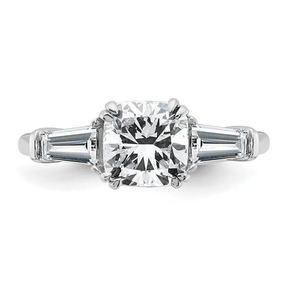 14K White Gold 2 carat Lab Grown Diamond VS+ F+ Cushion and Tapered Baguette Complete Three Stone Engagement Ring