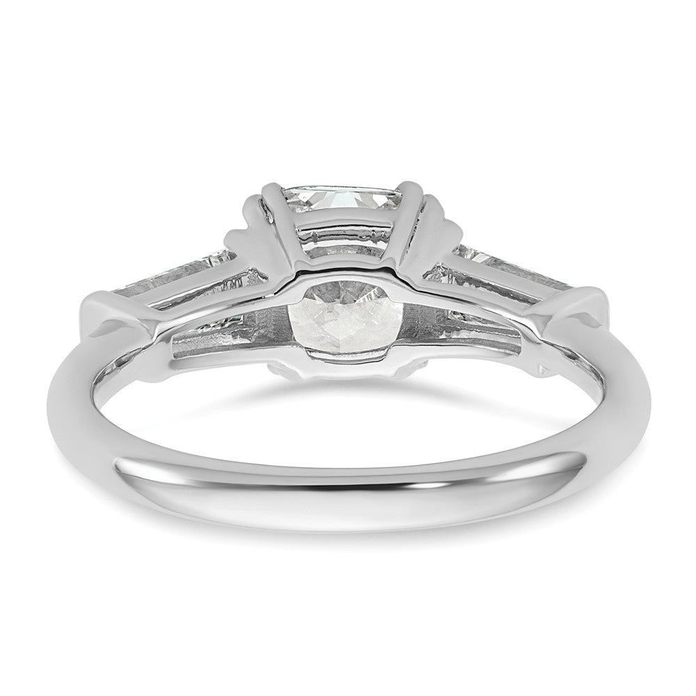 14K White Gold 5/8 carat Lab Grown Diamond VS+ F+ Tapered Baguette 1 1/2 carat Cushion Center Semi Mount Three Stone Engagement Ring