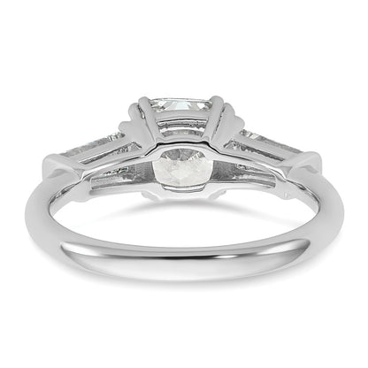 14K White Gold 5/8 carat Lab Grown Diamond VS+ F+ Tapered Baguette 1 1/2 carat Cushion Center Semi Mount Three Stone Engagement Ring