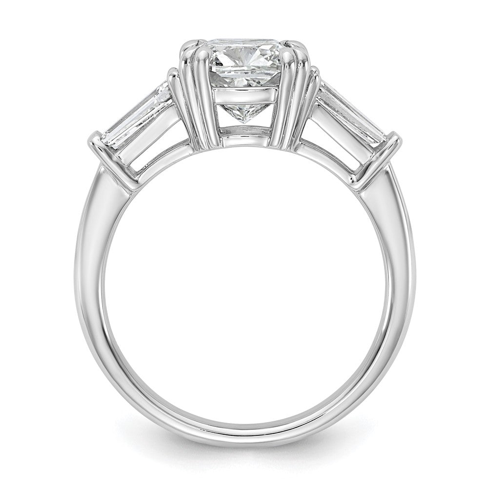 14K White Gold 5/8 carat Lab Grown Diamond VS+ F+ Tapered Baguette 2 carat Cushion Center Semi Mount Three Stone Engagement Ring