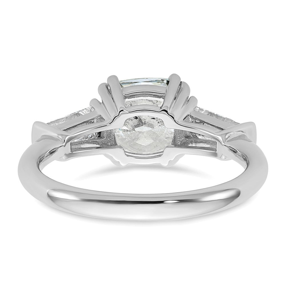 14K White Gold 2 5/8 carat Lab Grown Diamond VS+ F+ Cushion and Tapered Baguette Complete Three Stone Engagement Ring