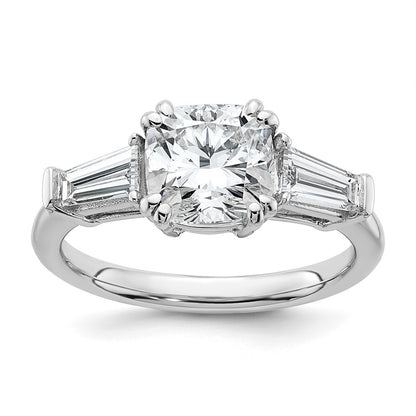 14K White Gold 2 5/8 carat Lab Grown Diamond VS+ F+ Cushion and Tapered Baguette Complete Three Stone Engagement Ring