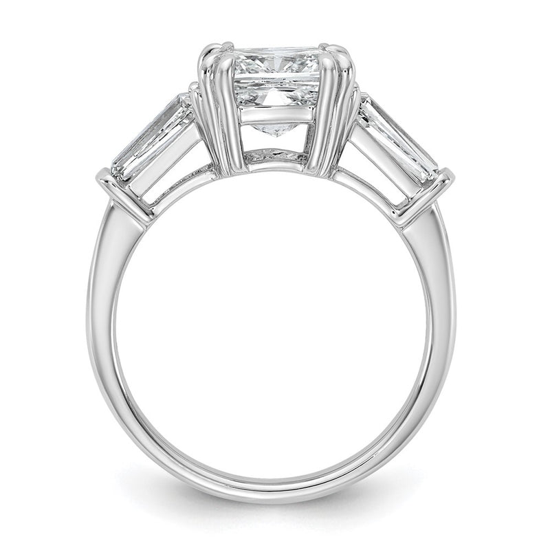 14K White Gold 3/4 carat Lab Grown Diamond VS+ F+ Tapered Baguette 2 1/2 carat Cushion Center Semi Mount Three Stone Engagement Ring