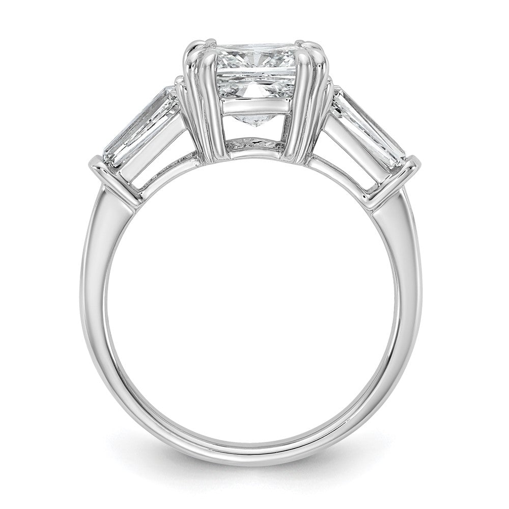 14K White Gold 3 1/5 carat Lab Grown Diamond VS+ F+ Cushion and Tapered Baguette Complete Three Stone Engagement Ring