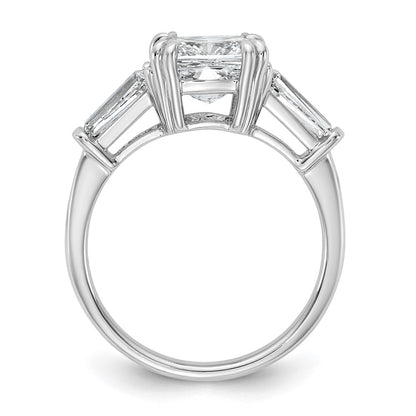 14K White Gold 3 1/5 carat Lab Grown Diamond VS+ F+ Cushion and Tapered Baguette Complete Three Stone Engagement Ring