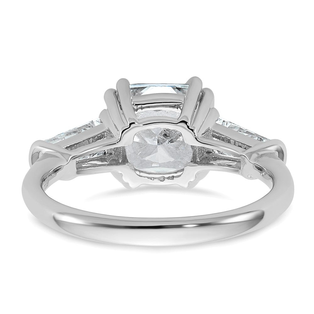 14K White Gold 3/4 carat Lab Grown Diamond VS+ F+ Tapered Baguette 2 1/2 carat Cushion Center Semi Mount Three Stone Engagement Ring