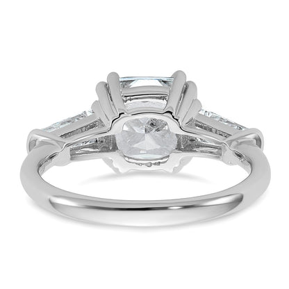 14K White Gold 3/4 carat Lab Grown Diamond VS+ F+ Tapered Baguette 2 1/2 carat Cushion Center Semi Mount Three Stone Engagement Ring