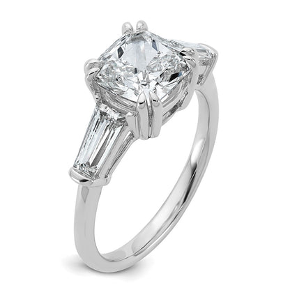 14K White Gold 3/4 carat Lab Grown Diamond VS+ F+ Tapered Baguette 2 1/2 carat Cushion Center Semi Mount Three Stone Engagement Ring