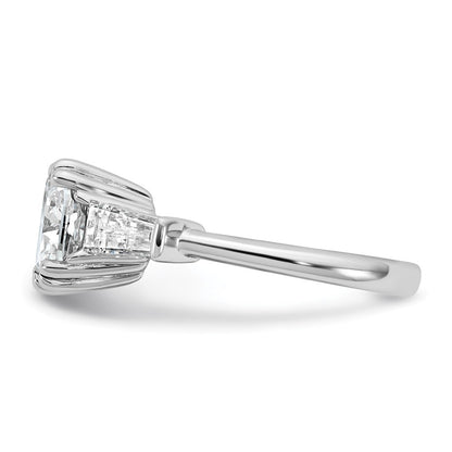 14K White Gold 3/4 carat Lab Grown Diamond VS+ F+ Tapered Baguette 3 carat Cushion Center Semi Mount Three Stone Engagement Ring