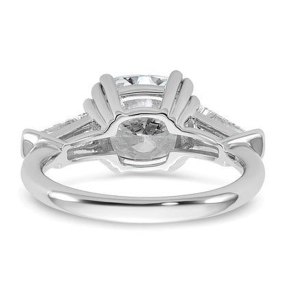 14K White Gold 3 3/4 carat Lab Grown Diamond VS+ F+ Cushion and Tapered Baguette Complete Three Stone Engagement Ring