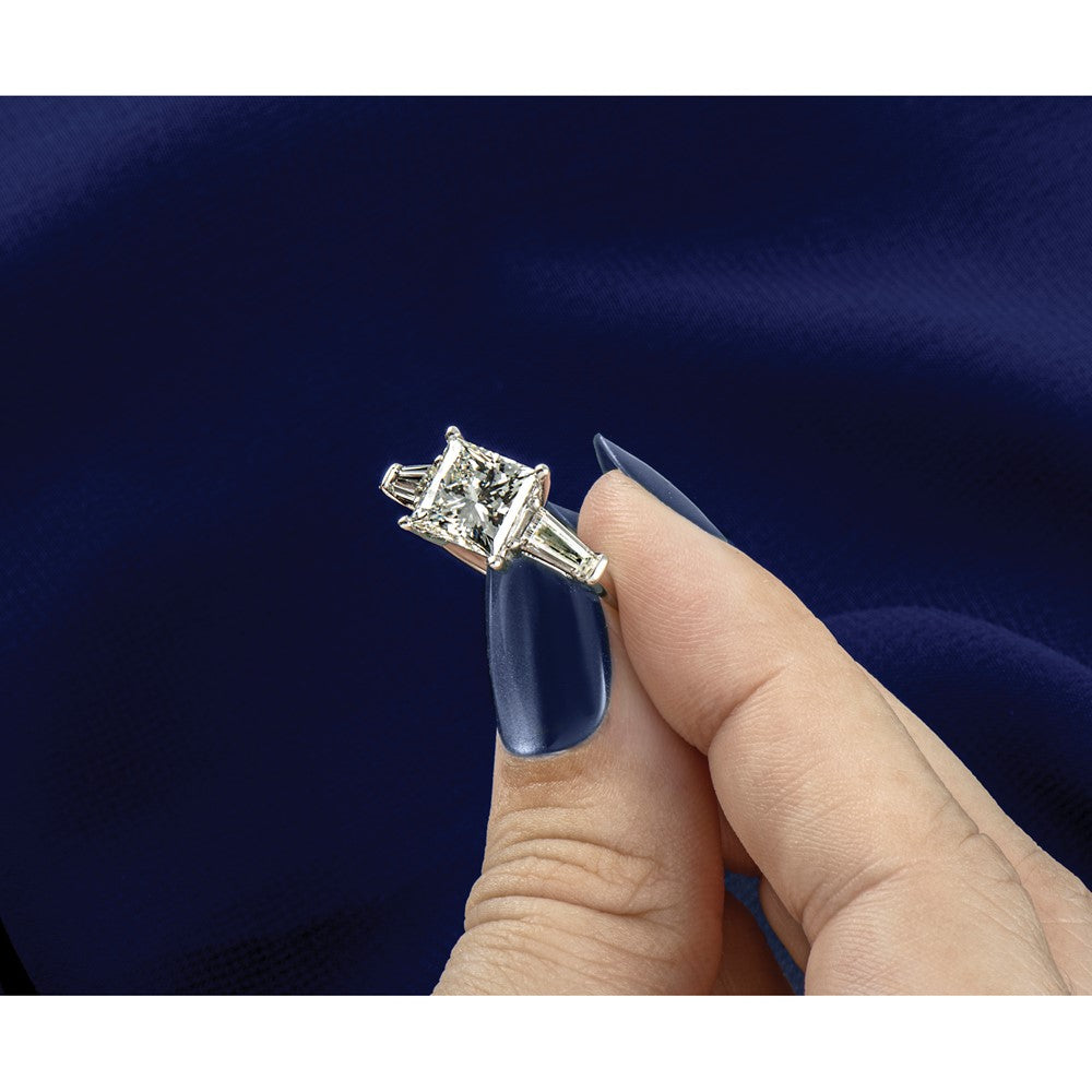 14K White Gold 3/4 carat Lab Grown Diamond VS+ F+ Tapered Baguette 3 carat Princess Center Semi Mount Three Stone Engagement Ring