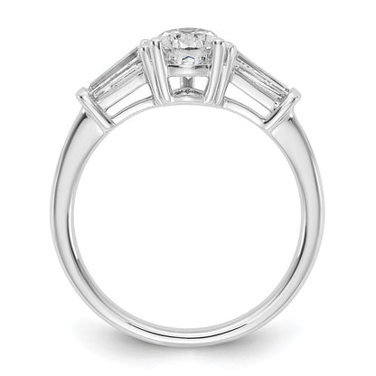 14K White Gold 1/2 carat Lab Grown Diamond VS+ F+ Tapered Baguette 1 carat Pear Center Semi Mount Engagement Ring