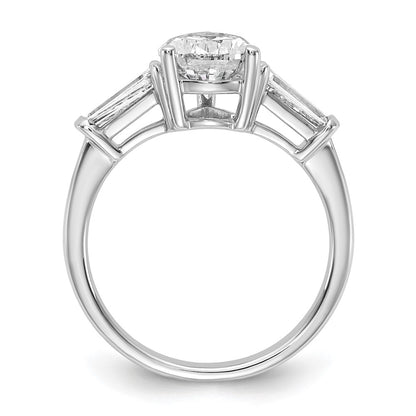 14K White Gold 5/8 carat Lab Grown Diamond VS+ F+ Tapered Baguette 2 carat Pear Center Semi Mount Engagement Ring