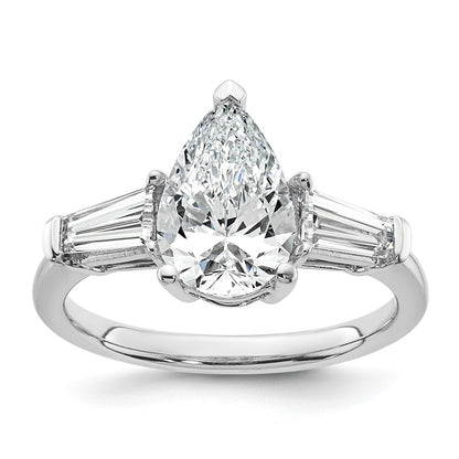 14K White Gold 2 5/8 carat Certified Lab Grown Diamond VS+ F+ Pear and Tapered Baguette Complete Engagement Ring