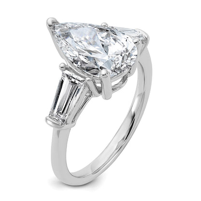14K White Gold 3 3/4 carat Certified Lab Grown Diamond VS+ F+ Pear and Tapered Baguette Complete Engagement Ring