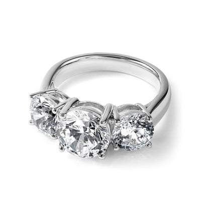 True Origin 14K White Gold 5 carat Lab Grown Diamond VS+ F+ Complete Round Three Stone Ring