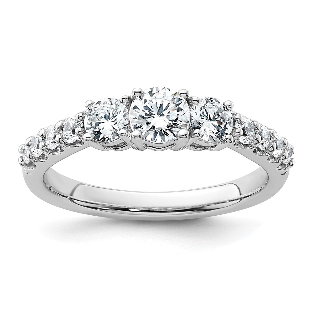 True Origin 14K White Gold 1 carat Lab Grown Diamond VS+ F+ Complete Round Three Stone Ring