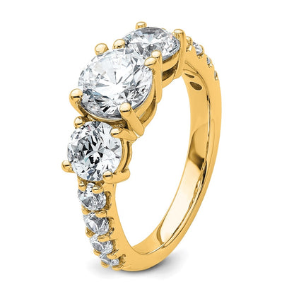 True Origin 14K Yellow Gold 3 carat Lab Grown Diamond VS+ F+ Complete Round Three Stone Ring