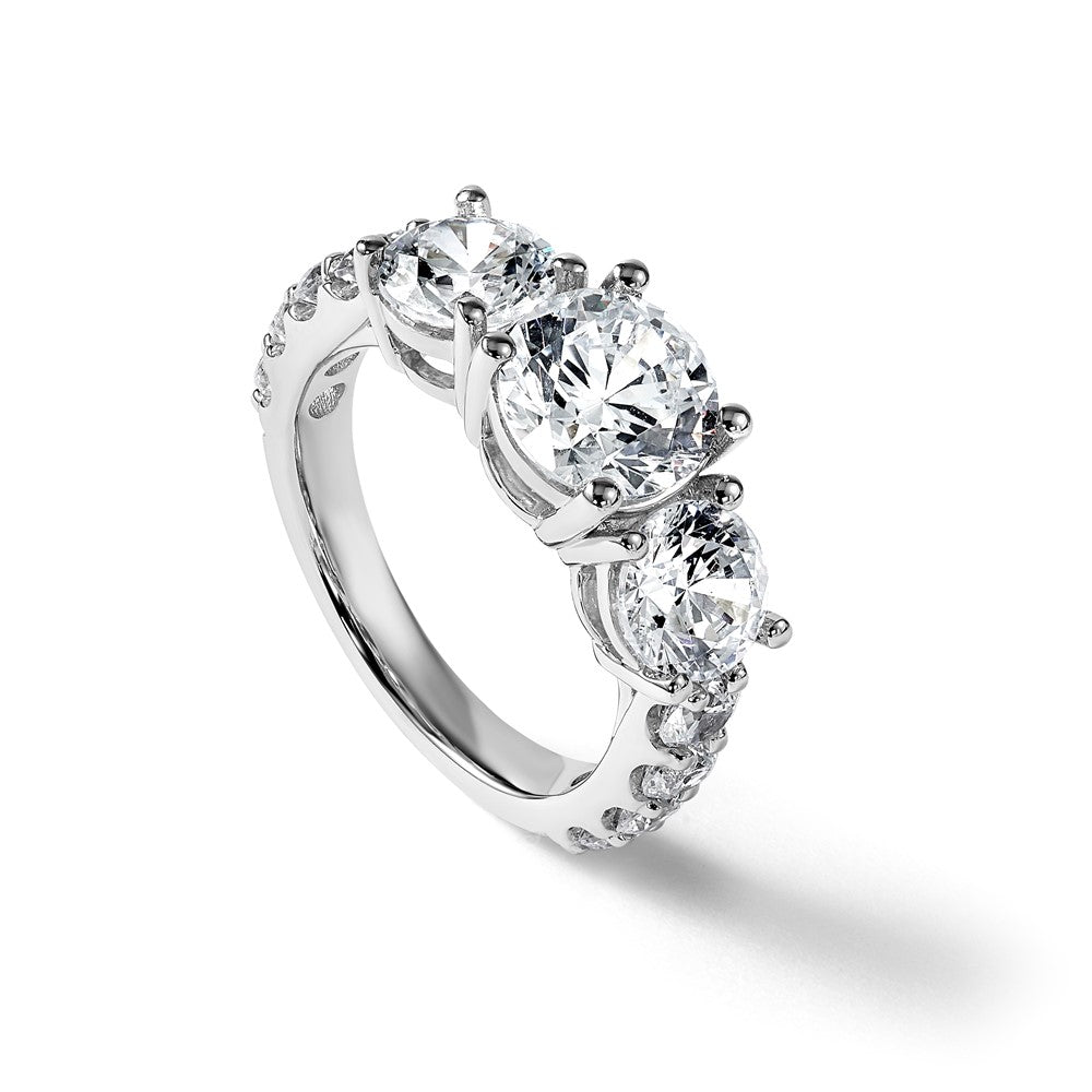 True Origin 14K White Gold 4 carat Lab Grown Diamond VS+ F+ Complete Round Three Stone Ring