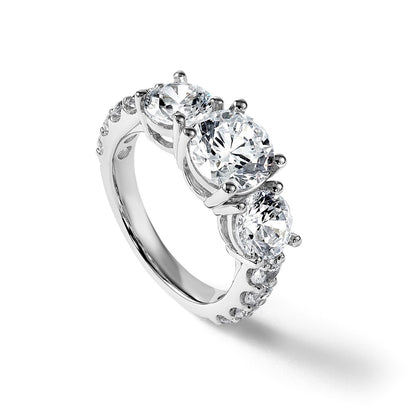 True Origin 14K White Gold 4 carat Lab Grown Diamond VS+ F+ Complete Round Three Stone Ring