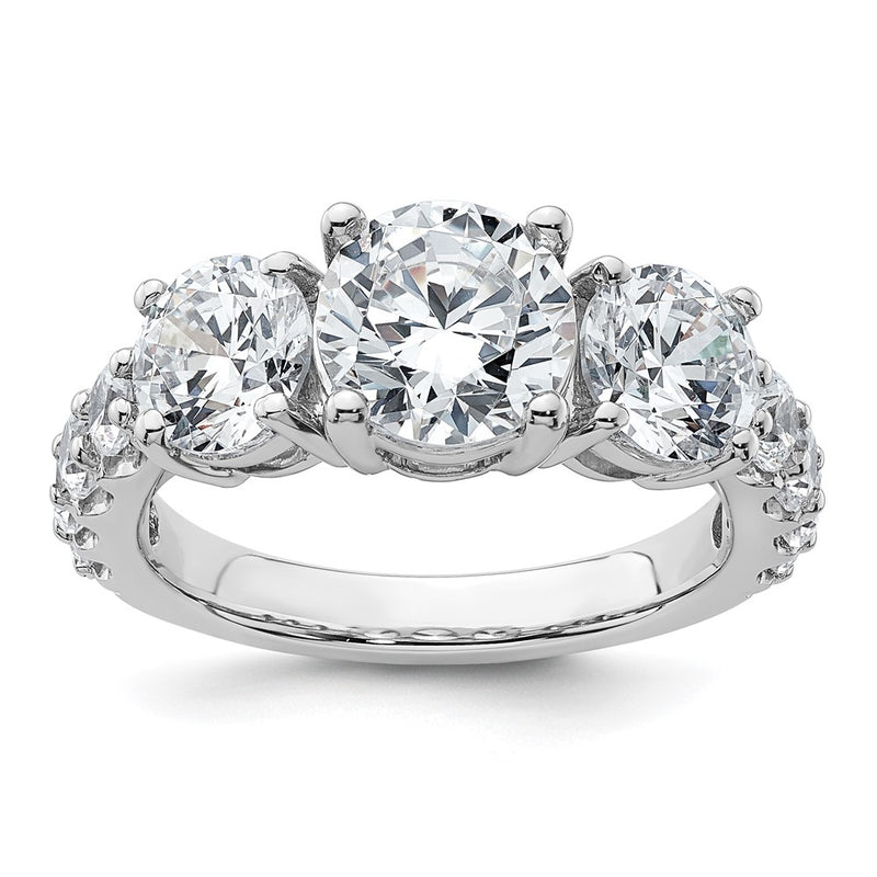 True Origin 14K White Gold 4 carat Lab Grown Diamond VS+ F+ Complete Round Three Stone Ring