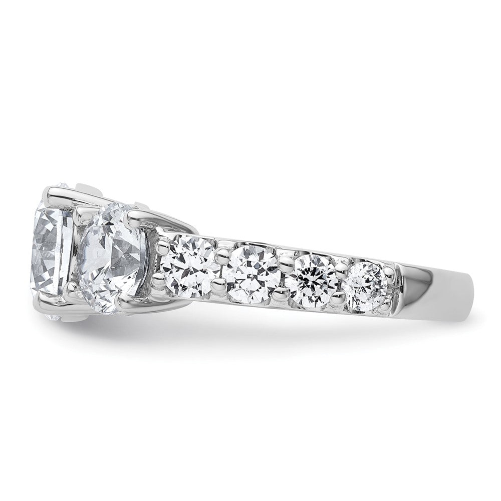 True Origin 14K White Gold 5 carat Lab Grown Diamond VS+ F+ Complete Round Three Stone Ring