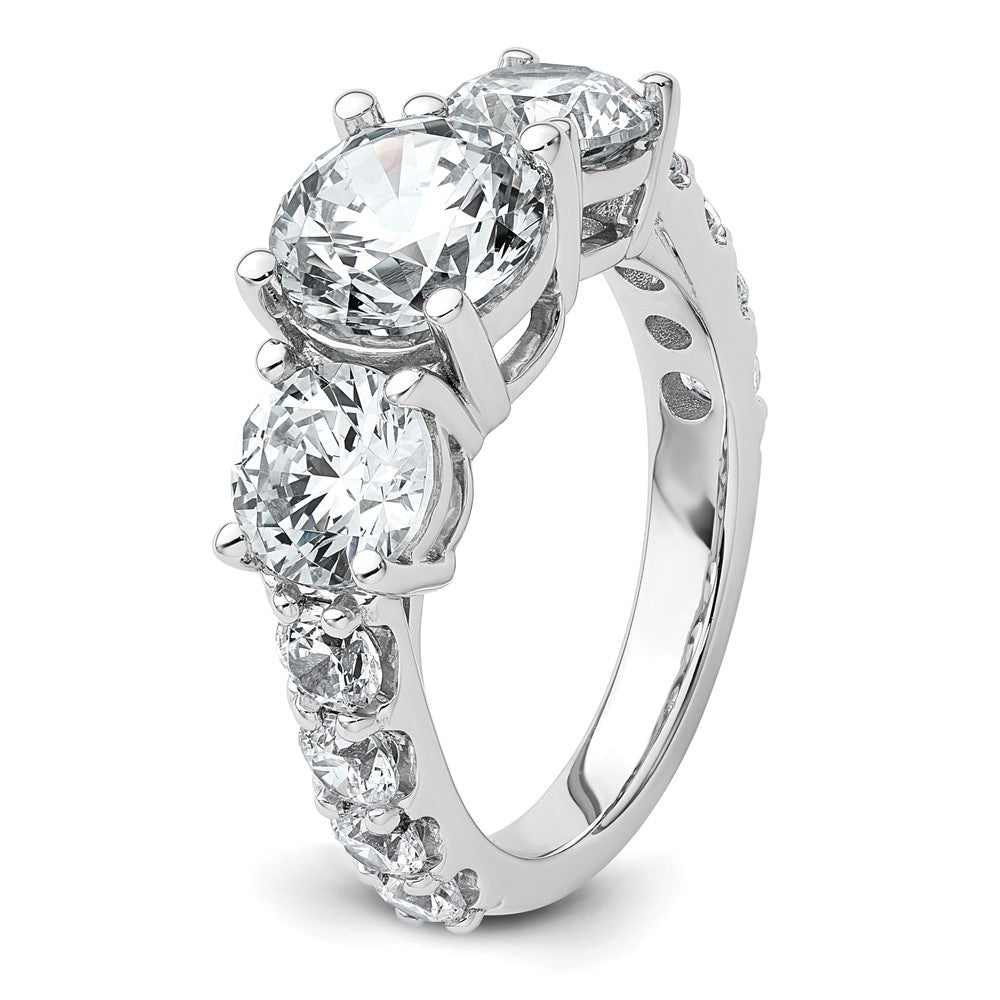 True Origin 14K White Gold 5 carat Lab Grown Diamond VS+ F+ Complete Round Three Stone Ring