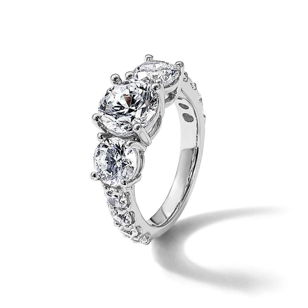 True Origin 14K White Gold 5 carat Lab Grown Diamond VS+ F+ Complete Round Three Stone Ring