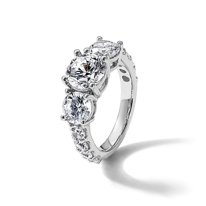 True Origin 14K White Gold 5 carat Lab Grown Diamond VS+ F+ Complete Round Three Stone Ring