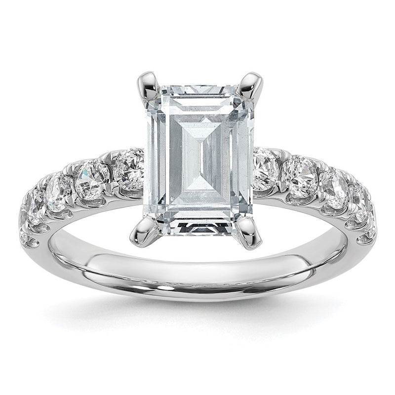 14K White Gold Certified 2 3/4 carat Lab Grown Diamond VS+ F+ Emerald Complete Engagement Ring