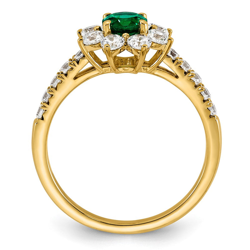14K Yellow gold VS/SI G+ Lab Grown Diamond and AAA quality Genuine Emerald