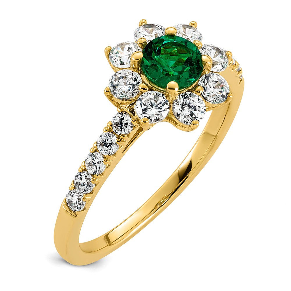 14K Yellow gold VS/SI G+ Lab Grown Diamond and AAA quality Genuine Emerald